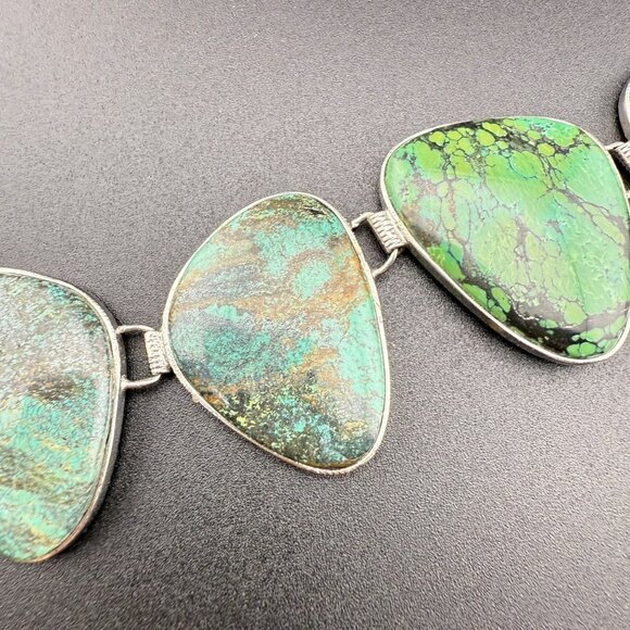 Chunky Green Turquoise Gemstone Bracelet With Toggle Clasp & Adjustable Chain Li - Picture 3 of 5